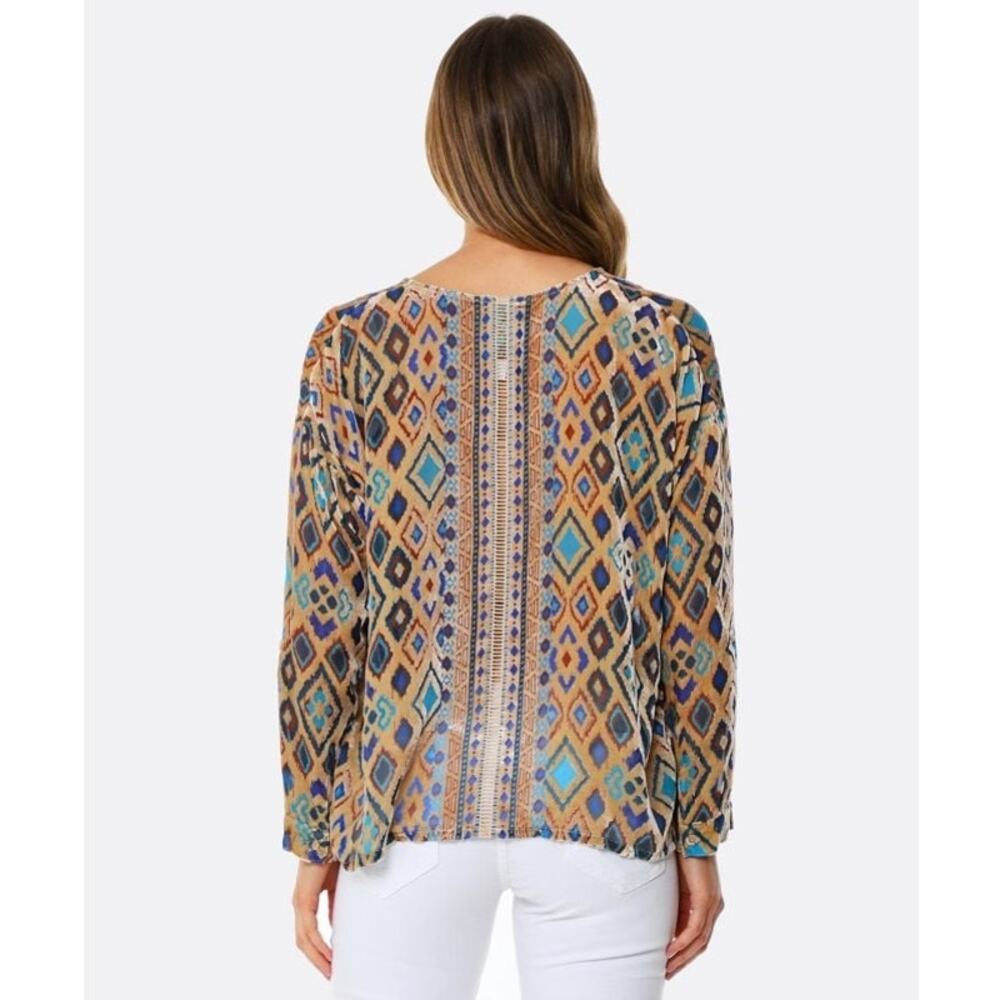 Johnny Was Multicolor Ikat Silk Blend Sheer Blouse S - Picture 5 of 7